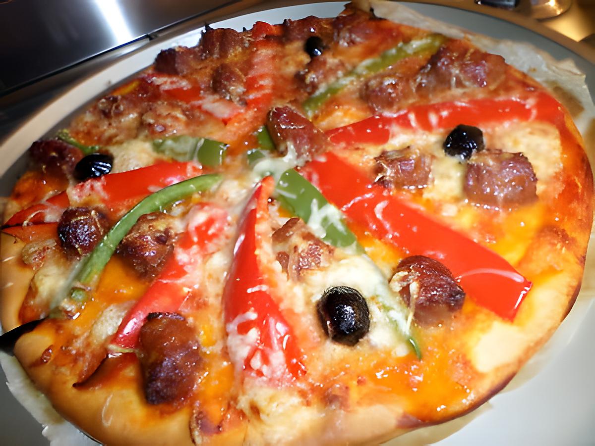 recette Pizza au merguez et poivrons