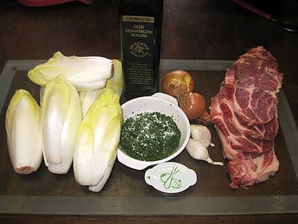 recette Côtes d'échine de porc aux endives.