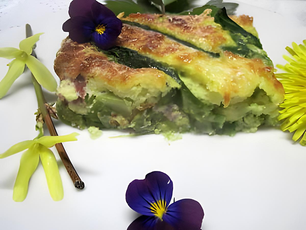 recette Clafoutis aux asperges vertes et jambon cru fumée.