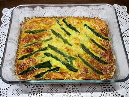 recette Clafoutis aux asperges vertes et jambon cru fumée.