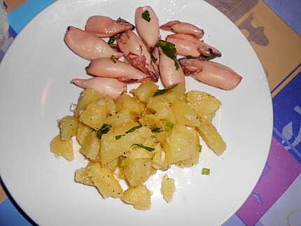 recette CALAMARETTI  AL  LIMONE  ET SALADE DE POMMES DE TERRE (petits calamars au citron)