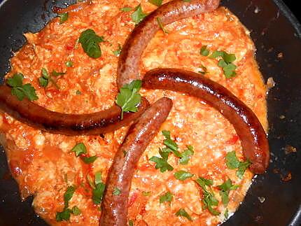 recette Brouillade d oeufs avec chipolatas et merguez