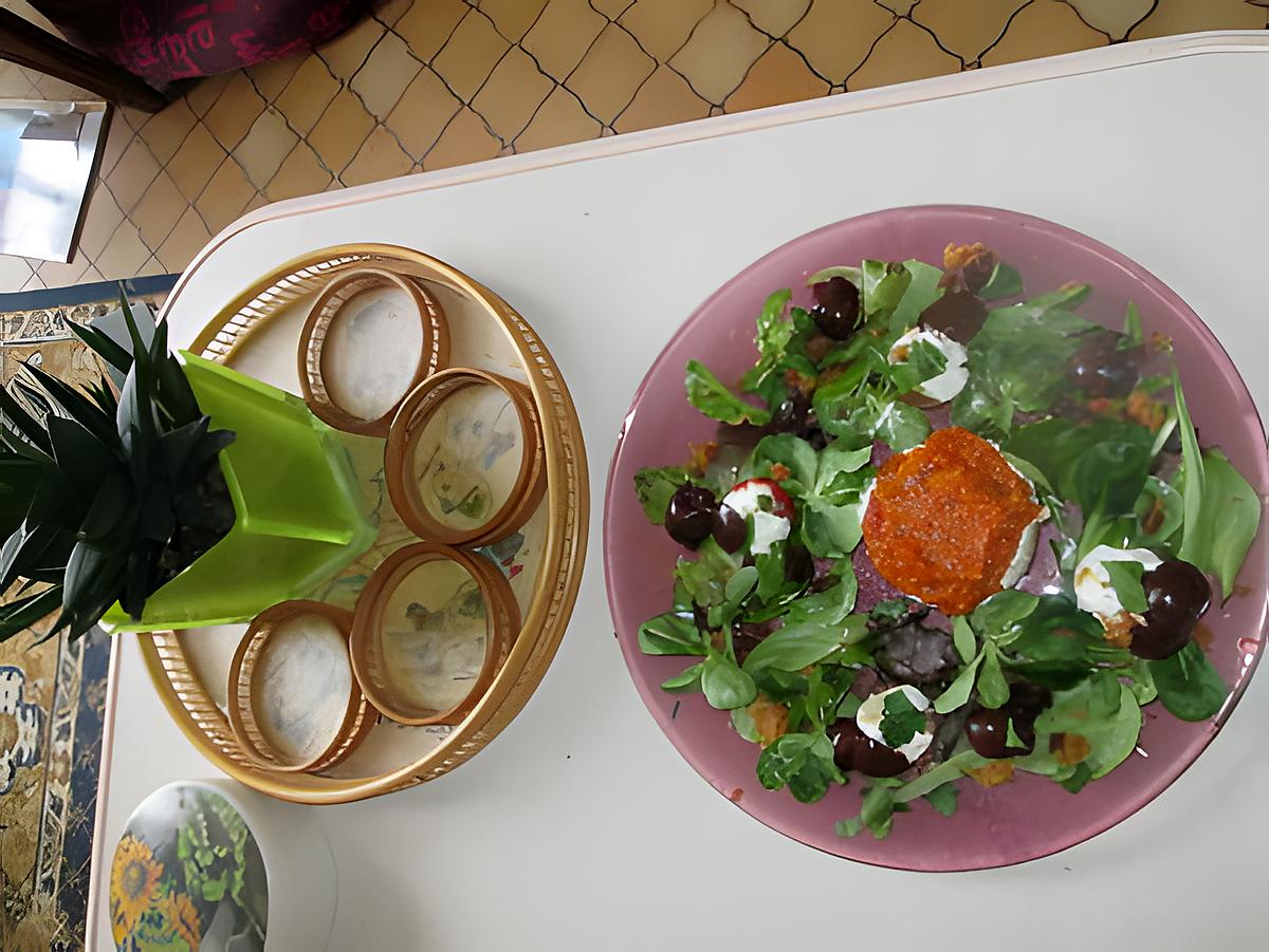 recette assiette avec mousse de fromage de chévre a la purée de tomates sur pain d épices  de juarez baysse josette