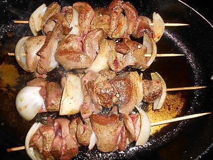 recette Brochette de rognon et foie de porc au cumin