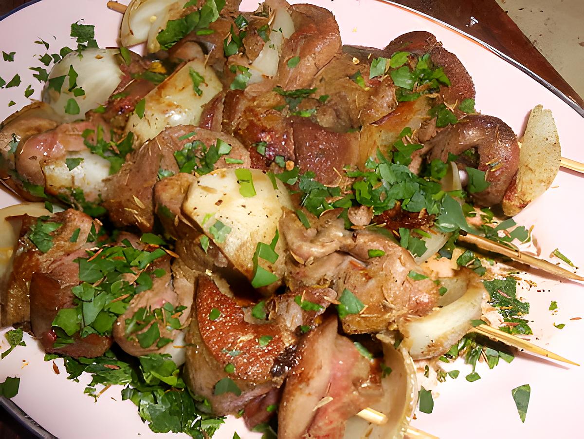 recette Brochette de rognon et foie de porc au cumin