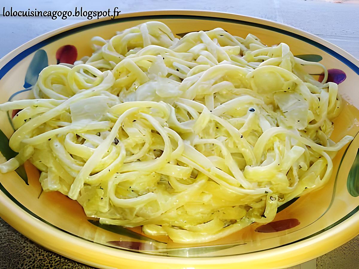 recette Pâtes à la crème d'ail et fines herbes & endives braisées