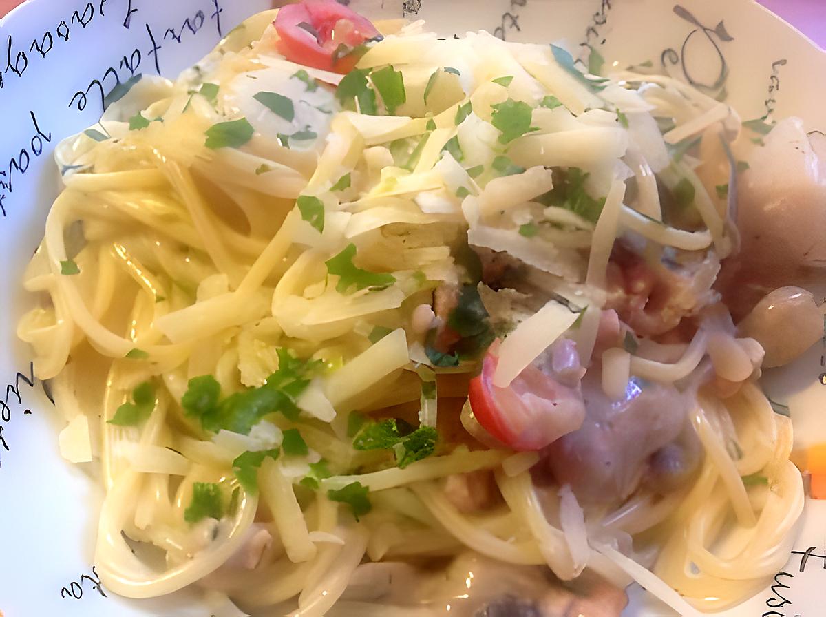 recette Spaghetti aux crevettes grise et Saint Jacques
