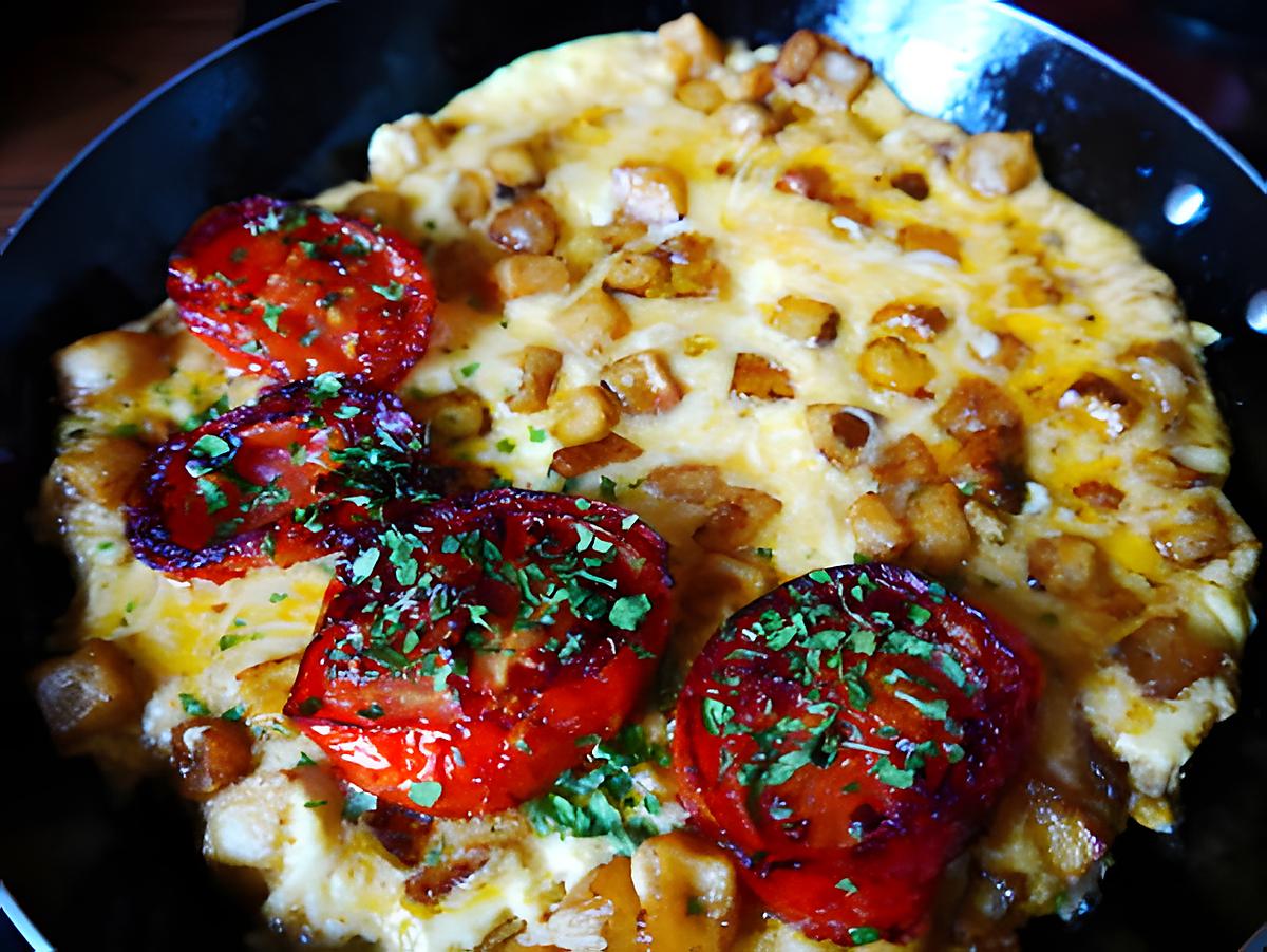 recette Omelette , p de terre , gruyère .
