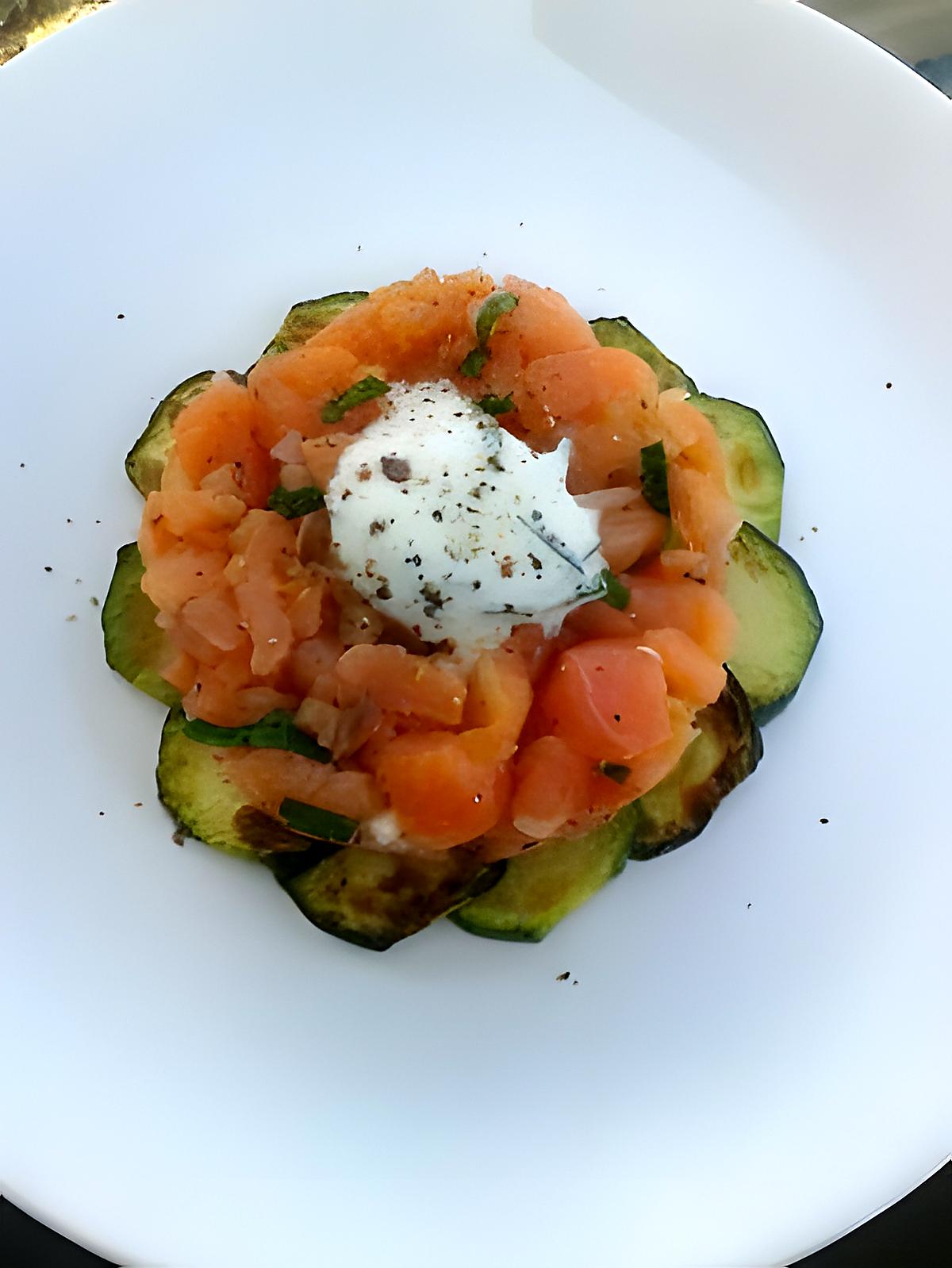 recette dôme de saumon fumé lové sur sa fleur de courgette (diététique)