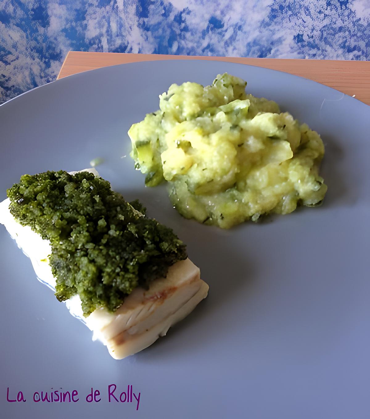 recette Poisson au pesto de pistaches et purée de courgettes