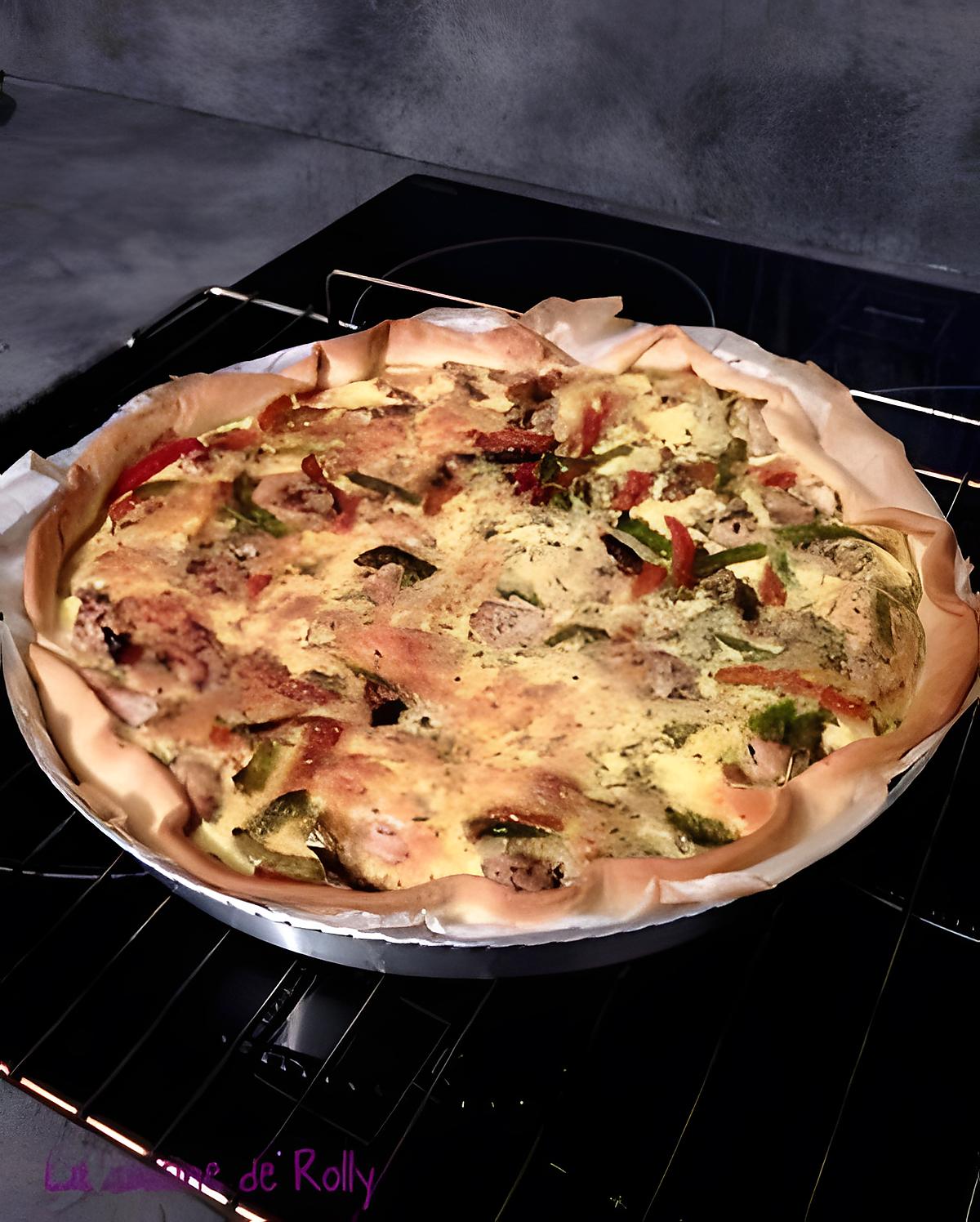 recette Quiche au poulet, poivrons et gruyère