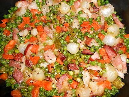 recette Canette rotie petits pois au lard