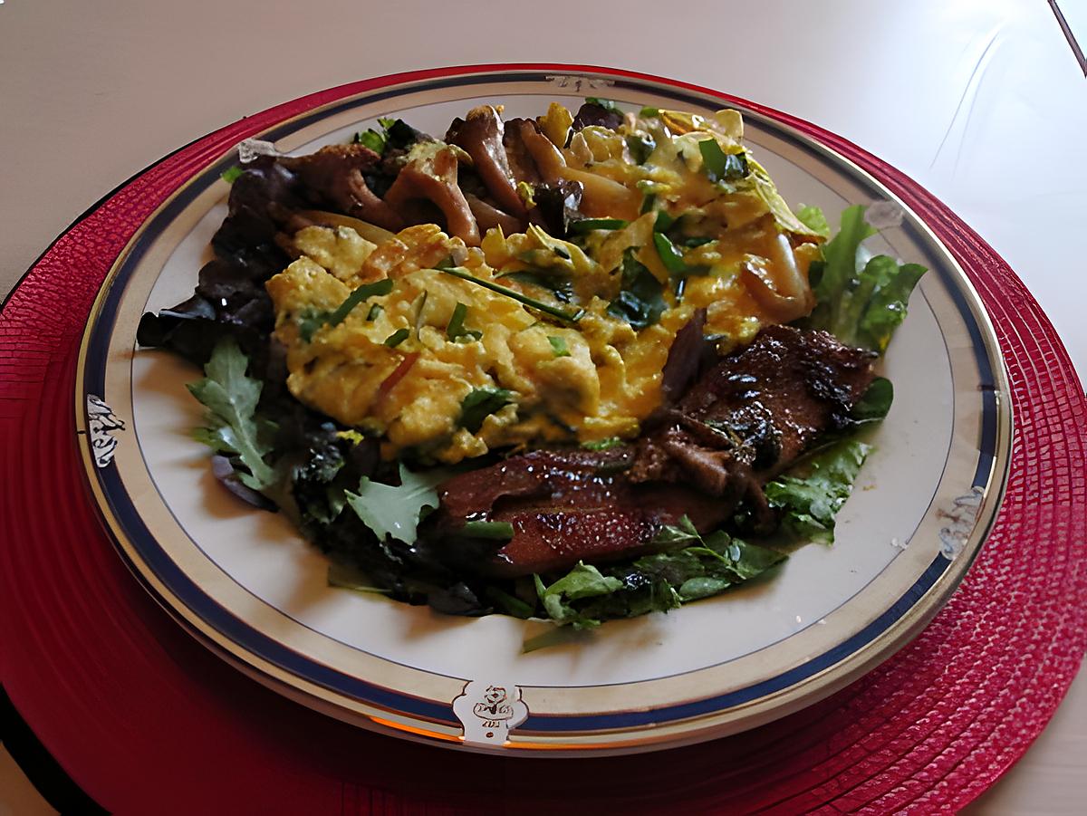 recette omelette ciboulette asperges    champignons;lard grillé