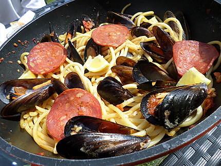 recette Luiguine au moules et chorizo