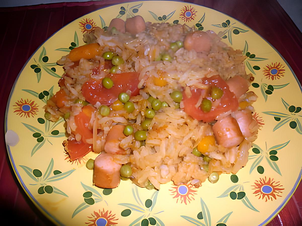 recette Knackies et riz poelé aux petits pois carottes