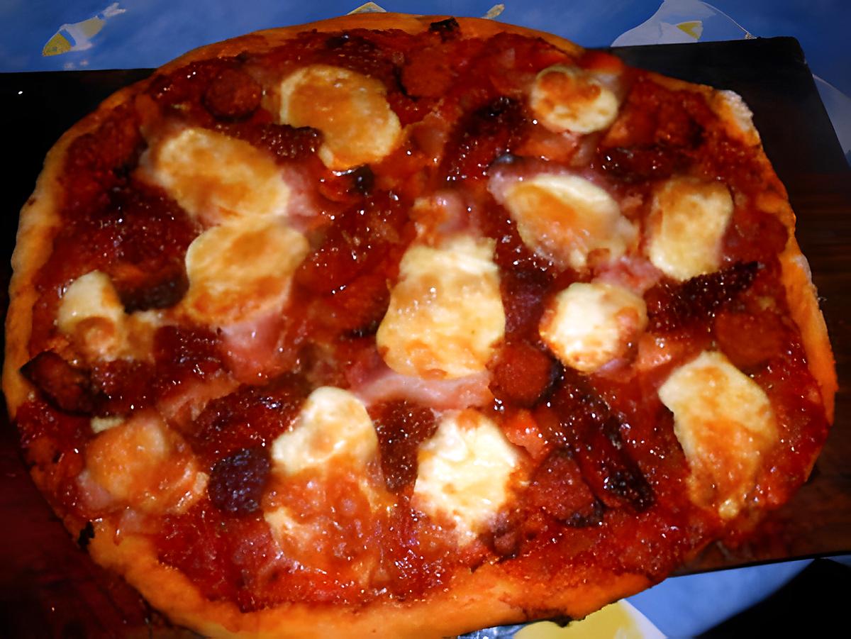 recette Pizza jambon,lardons,chorizo,mozarella