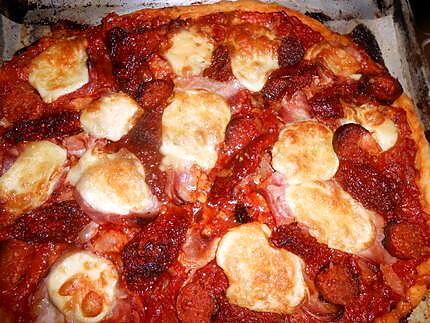 recette Pizza jambon,lardons,chorizo,mozarella