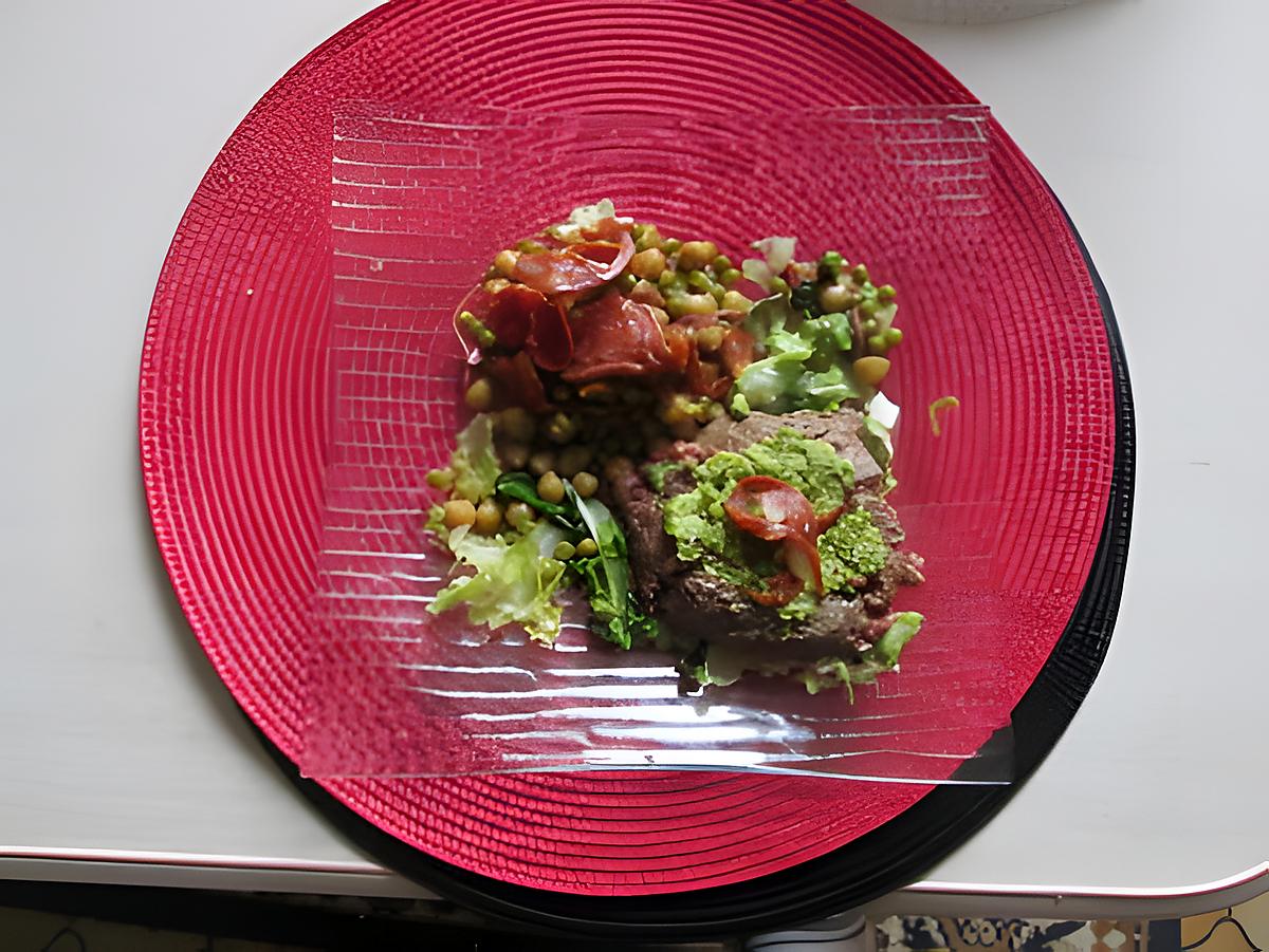 recette assiette petits pois, pois chiches, chorizo;;et