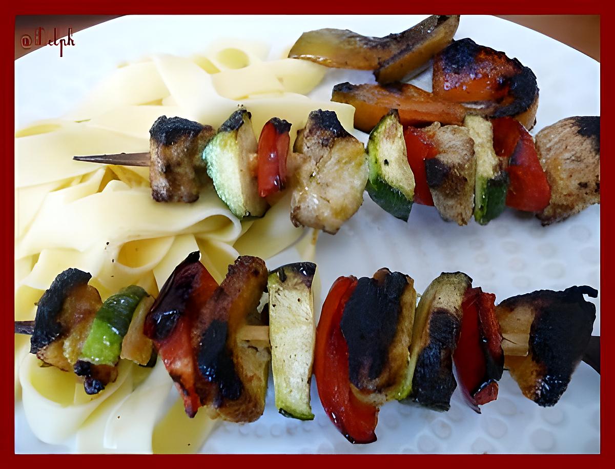 recette Brochettes de poulet au poivron et au courgette