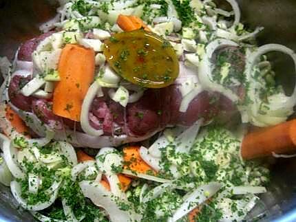 recette Épaule de veau sans os aux flageolets et carottes.