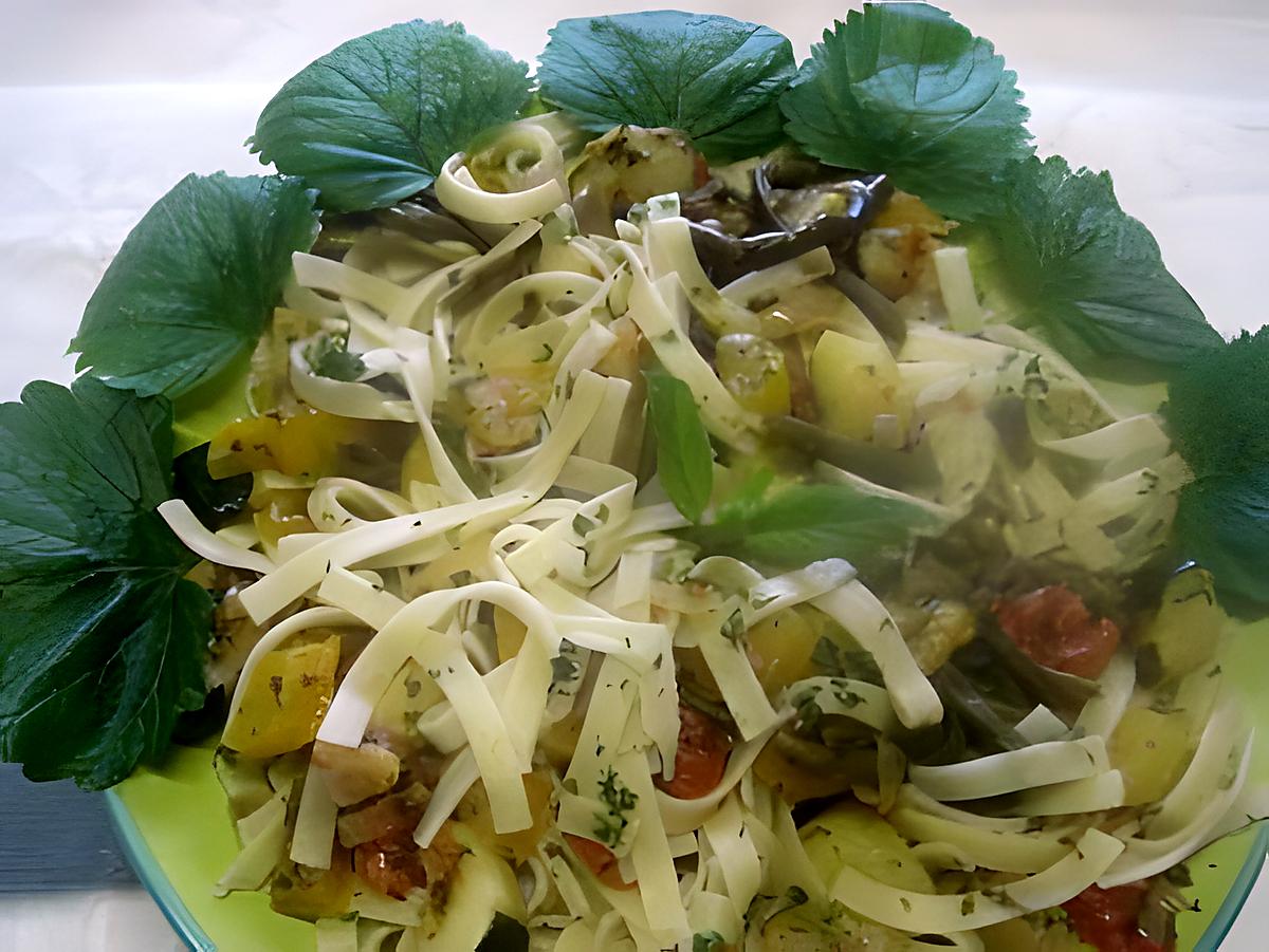 recette Nouilles aux restes de légumes variés.