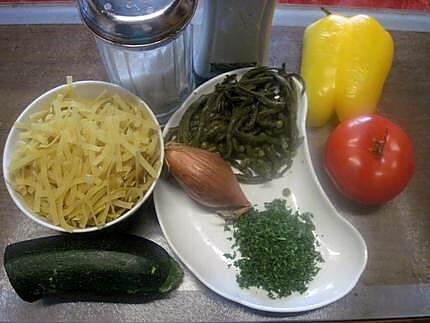 recette Nouilles aux restes de légumes variés.