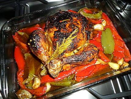 recette Poulet rôti aux poivrons et romarin