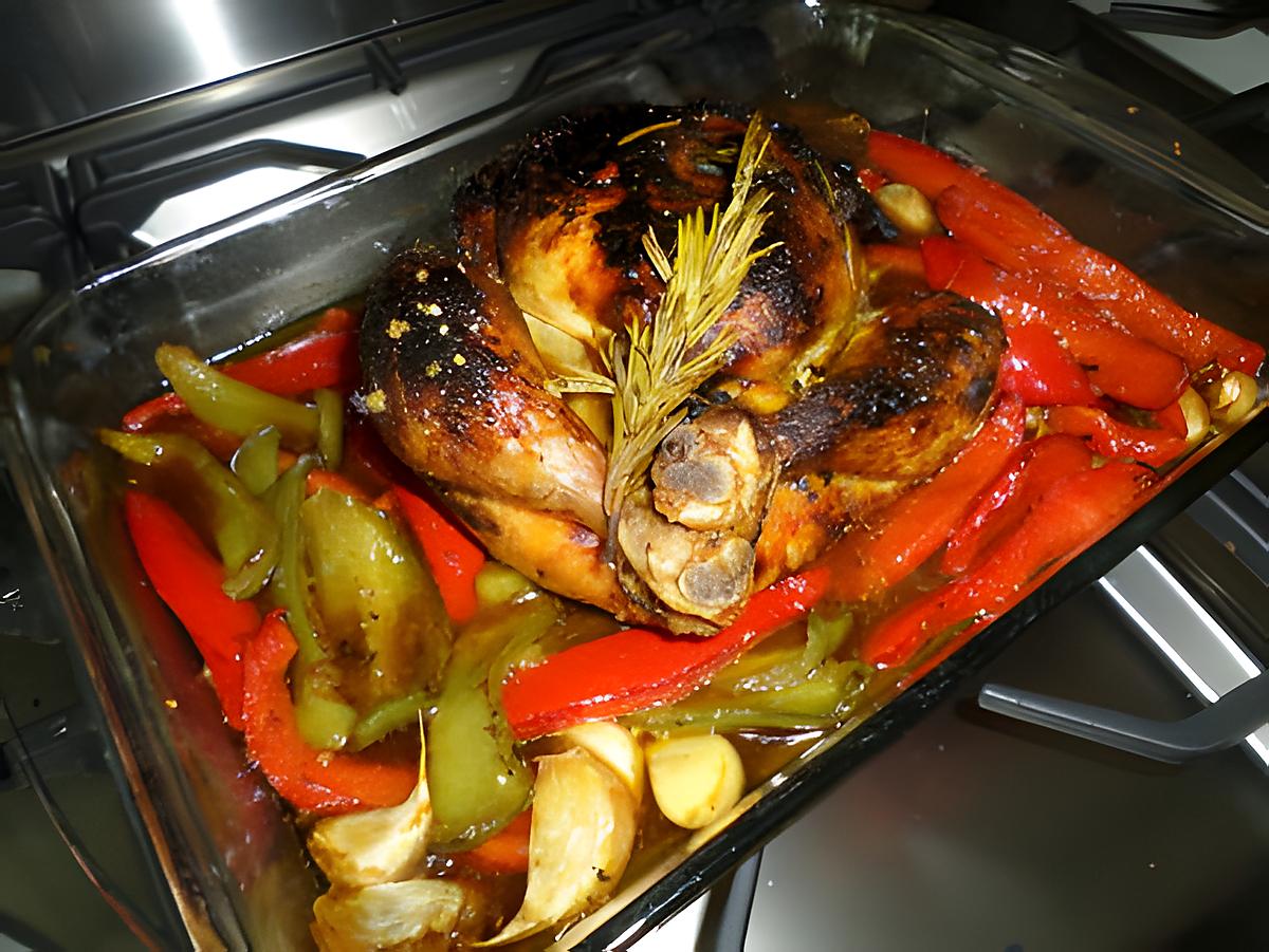 recette Poulet rôti aux poivrons et romarin