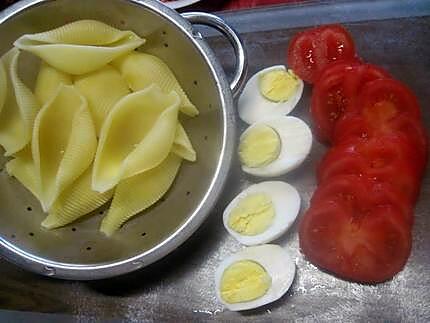 recette Pâtes Conchiglioni et ses crudités.