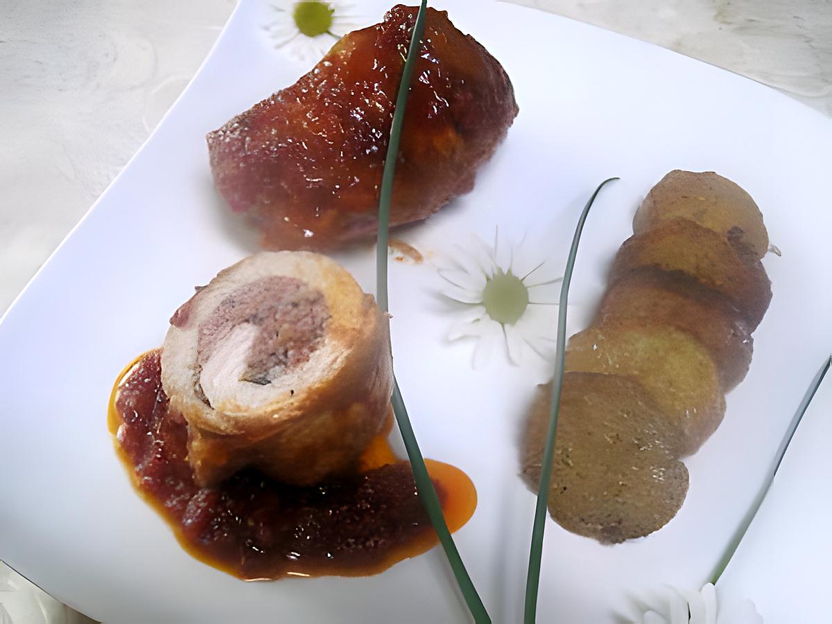 recette Escalopes de jambon farcies. basilic. sauce tomates.