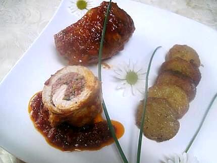 recette Escalopes de jambon farcies. basilic. sauce tomates.