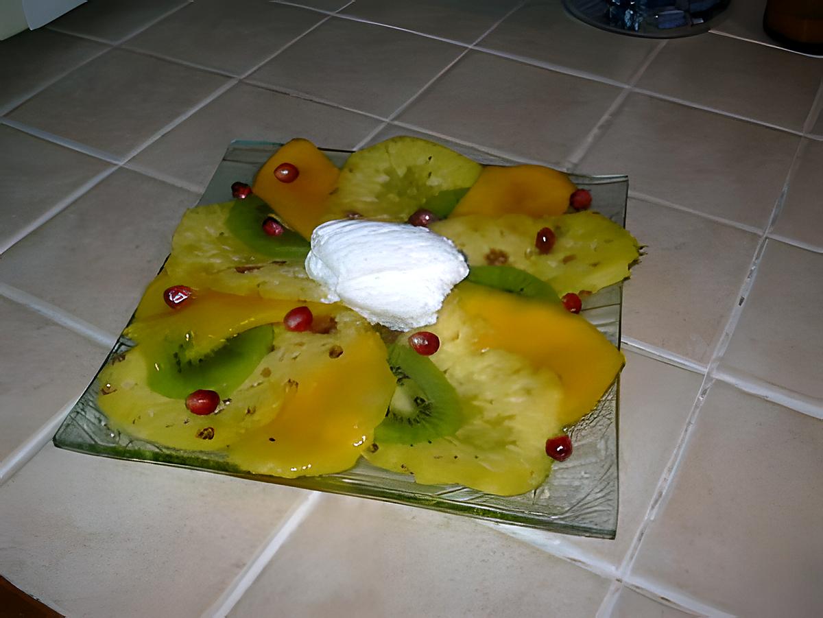 recette CARPACCIO DE FRUITS EXOTIQUES ET SORBET COCO