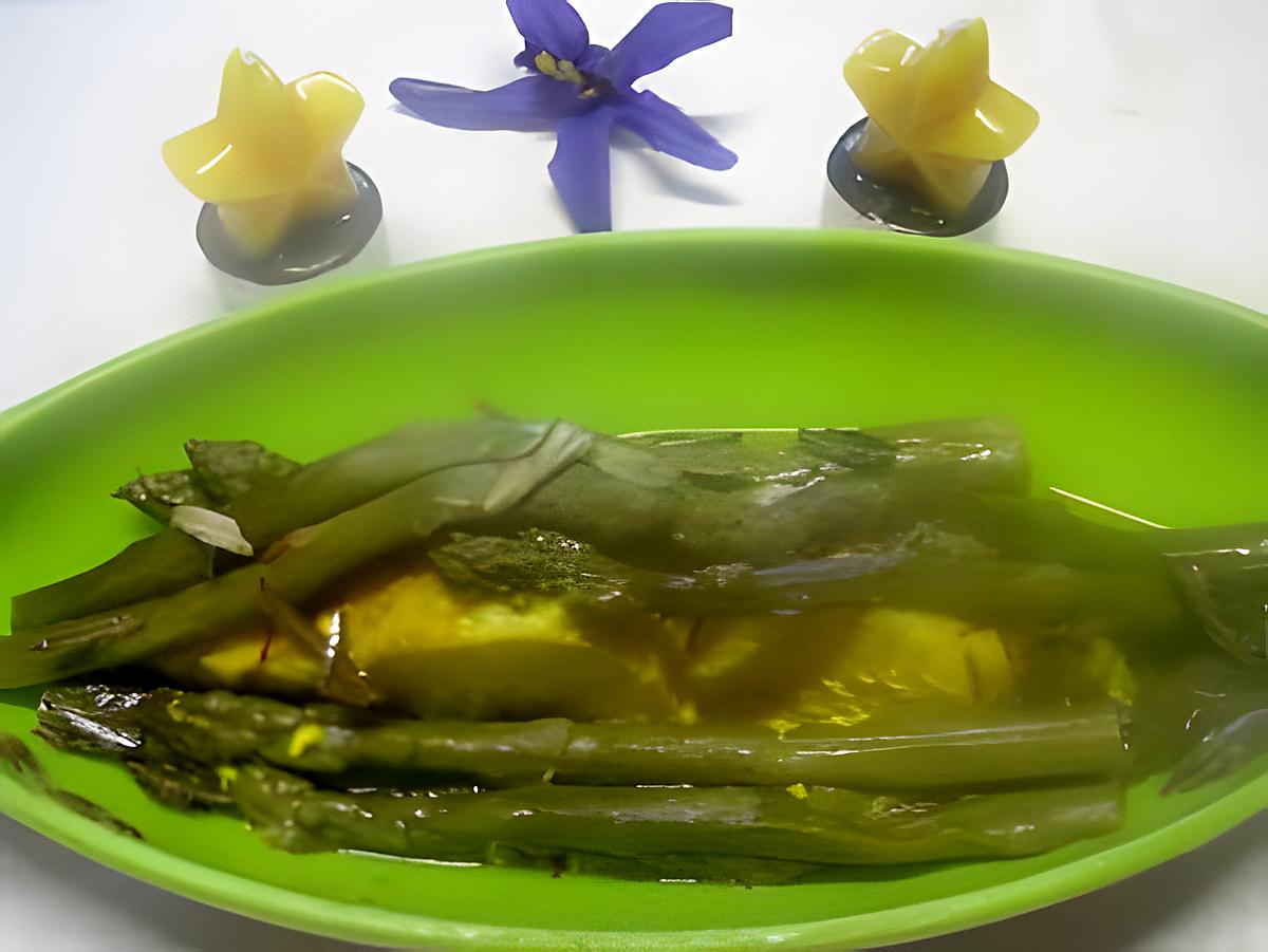 recette Pavés de cabillaud. asperges. feuilles de Myrte.