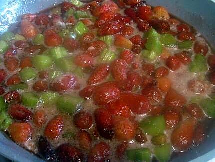 recette Confiture de fraises et rhubarbe.