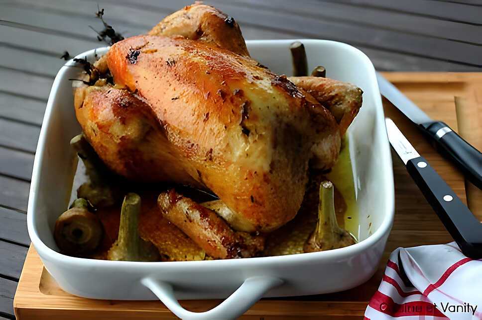 recette Poulet rôti et artichauts violets