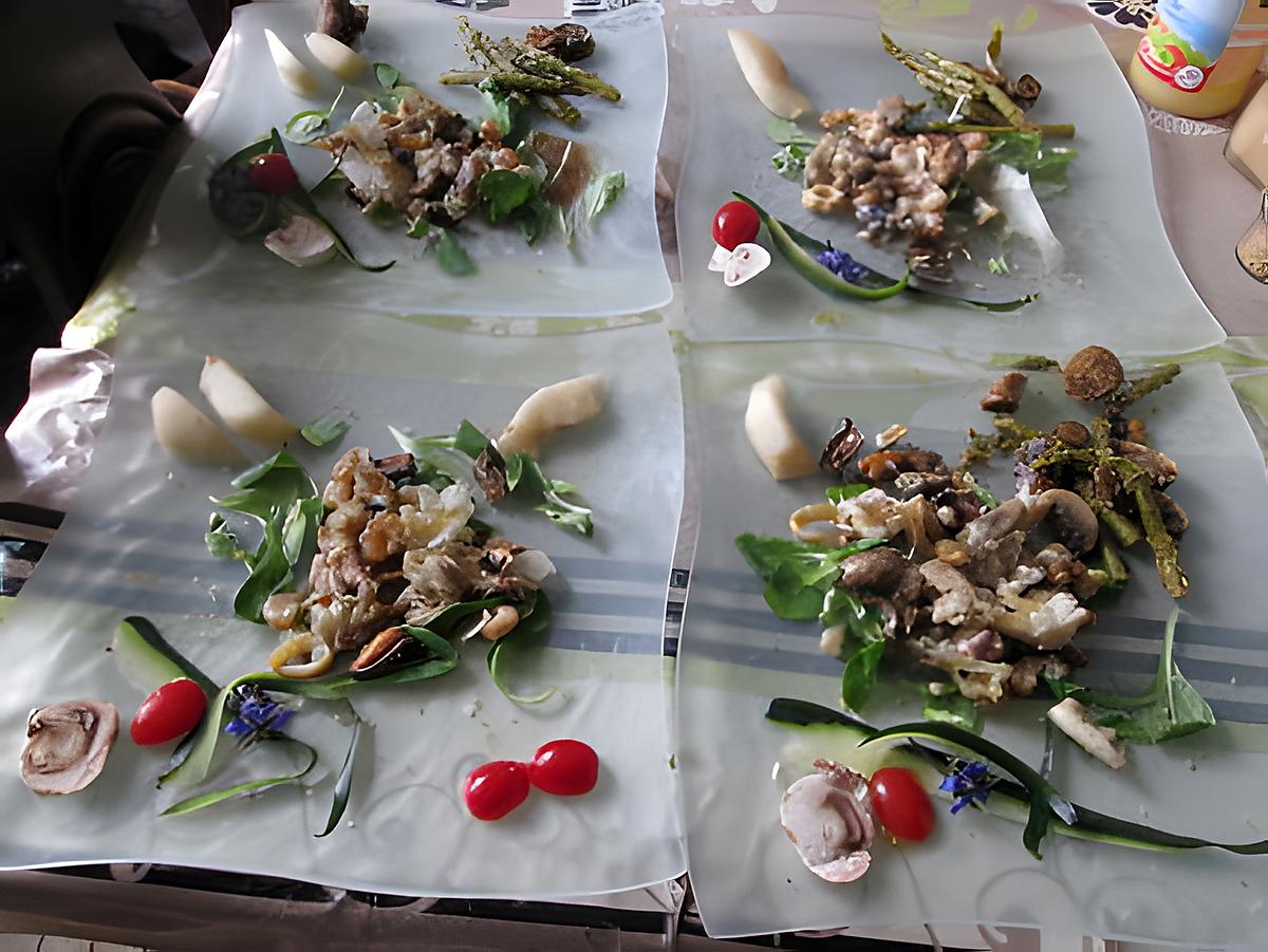 recette assiette fruits de mer    et asperges  champignons de  félicia  et idée de kadérik