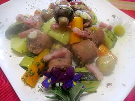 recette Saucisses de Toulouse au quatre légumes.