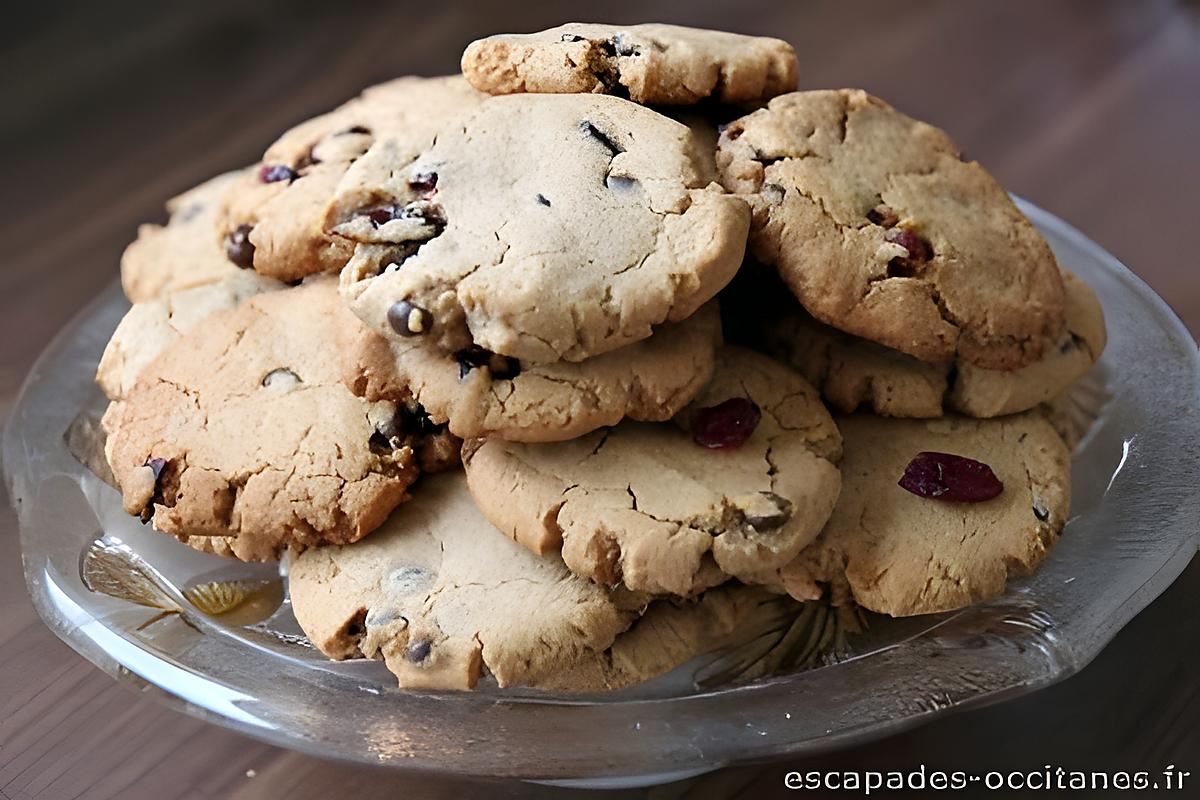 recette Biscuits à la farine de châtaigne pépites de chocolat et cranberries