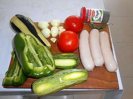 recette BOUDINS  BLANCS   ET  RATATOUILLE