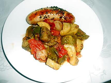 recette BOUDINS  BLANCS   ET  RATATOUILLE