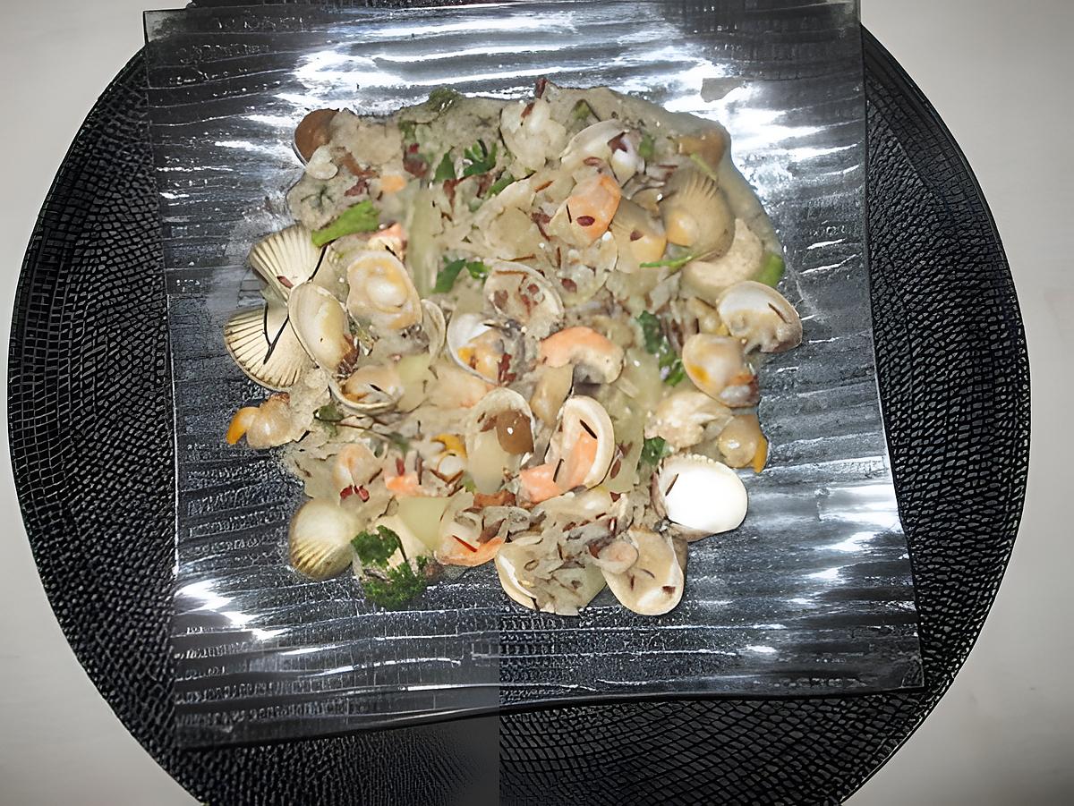 recette risotto   aux  trois  riz   et fruits  de mer   ,,a ma façon