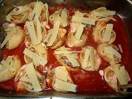 recette Pâtes Lumaconi au mascarpone. sardines. parmesan au four.