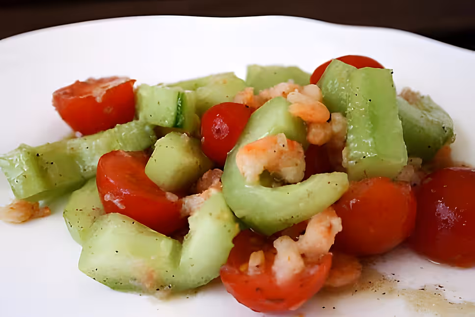 recette Salade Comcombre, tomate, crevette