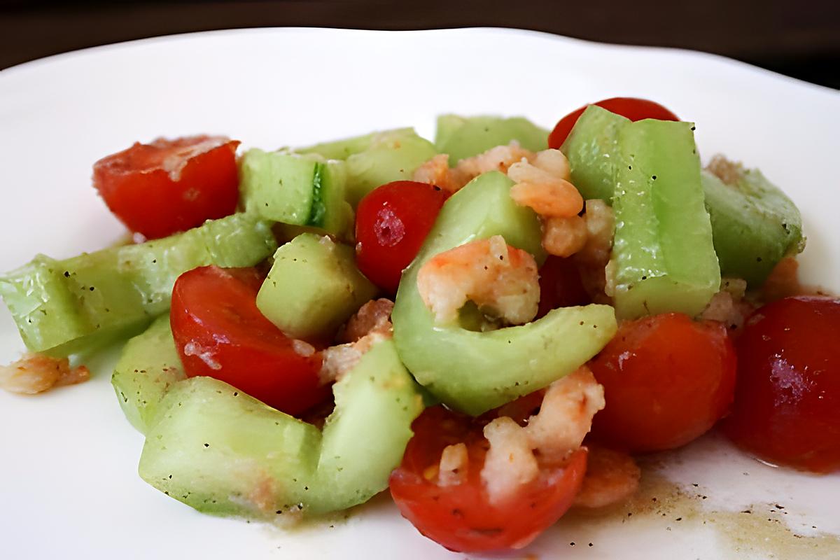 recette Salade Comcombre, tomate, crevette