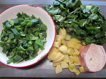 recette Soupe aux feuilles de blette et cives d'oignon.