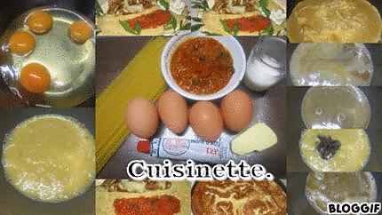 recette Omelette à la crème d'anchois.accompagné de spaghettis.