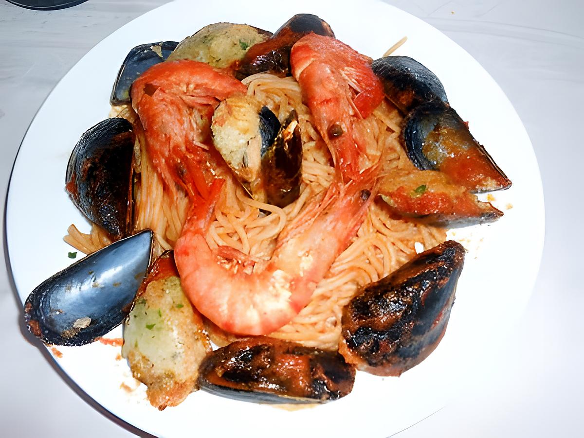 recette DUO MOULES FARCIES GAMBAS ET SPAGHETTI