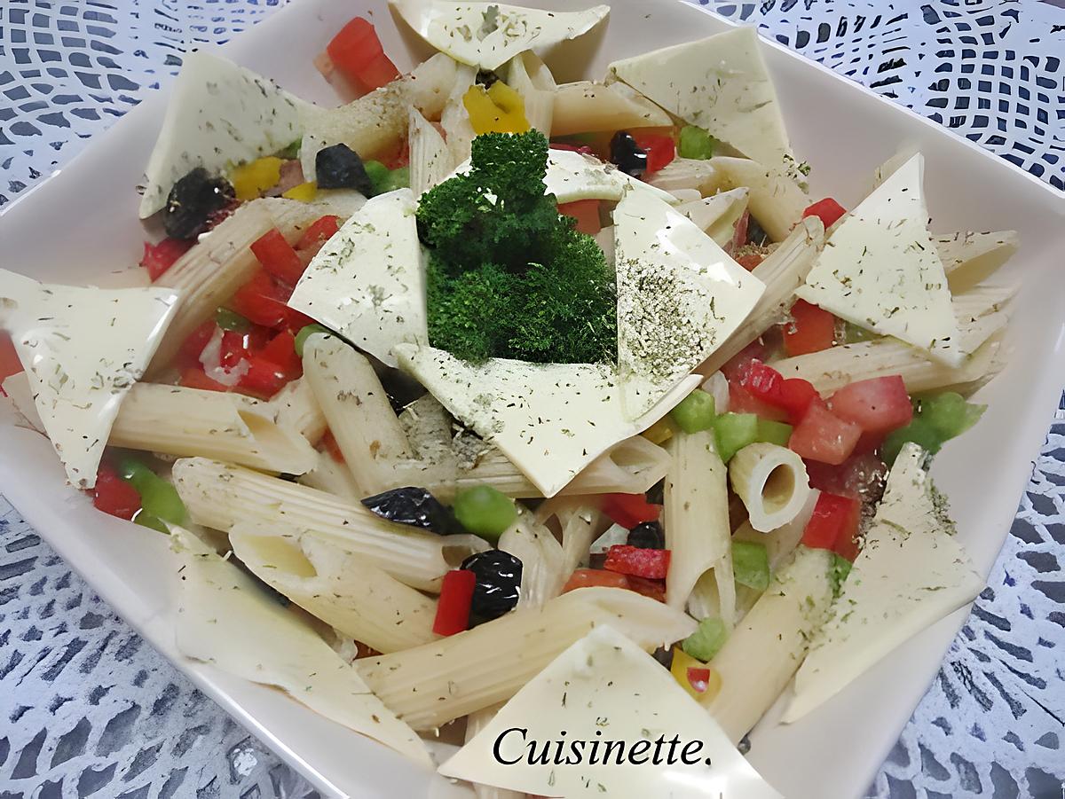 recette Pâtes penne en salade et ces légumes.