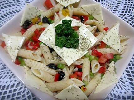 recette Pâtes penne en salade et ces légumes.