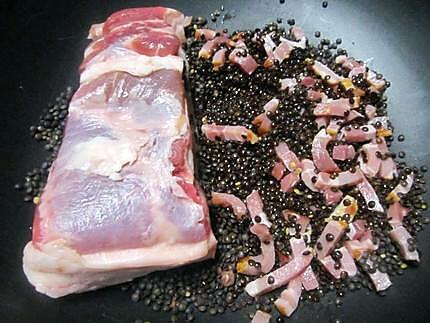 recette Lentilles aux saucisses fumées et poitrine de porc.